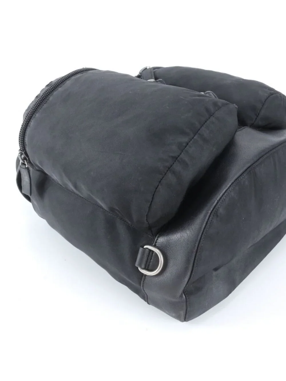 Prada Tessuto Nylon Leather Backpack Shoulder Bag Black